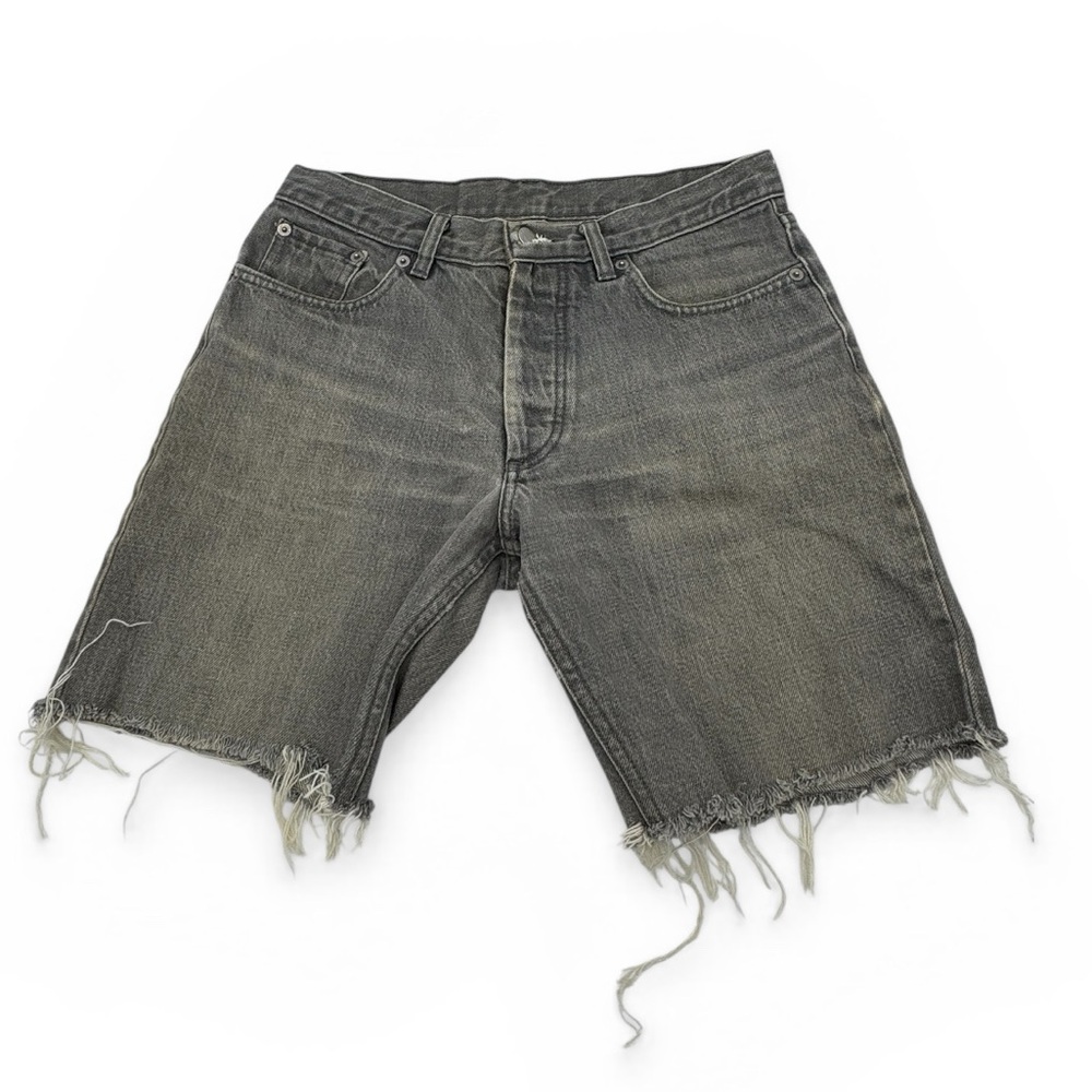Helmut Lang Distressed Gray Denim Cutoff Shorts